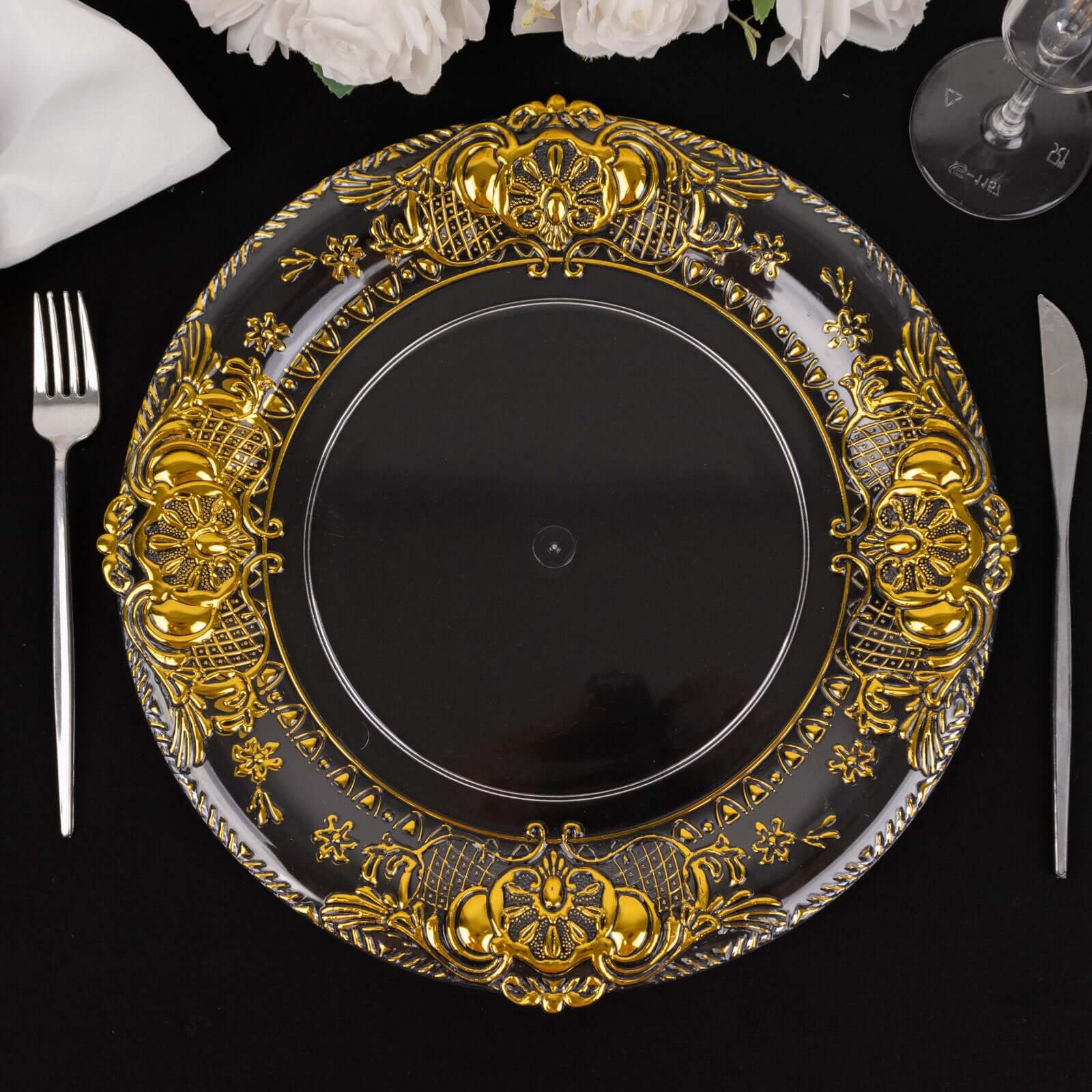 6-Pack Plastic Charger Plates 13" Round Clear with Gold Florentine Embossed Rim - Exquisite Dinner Serving Plates - Image 11