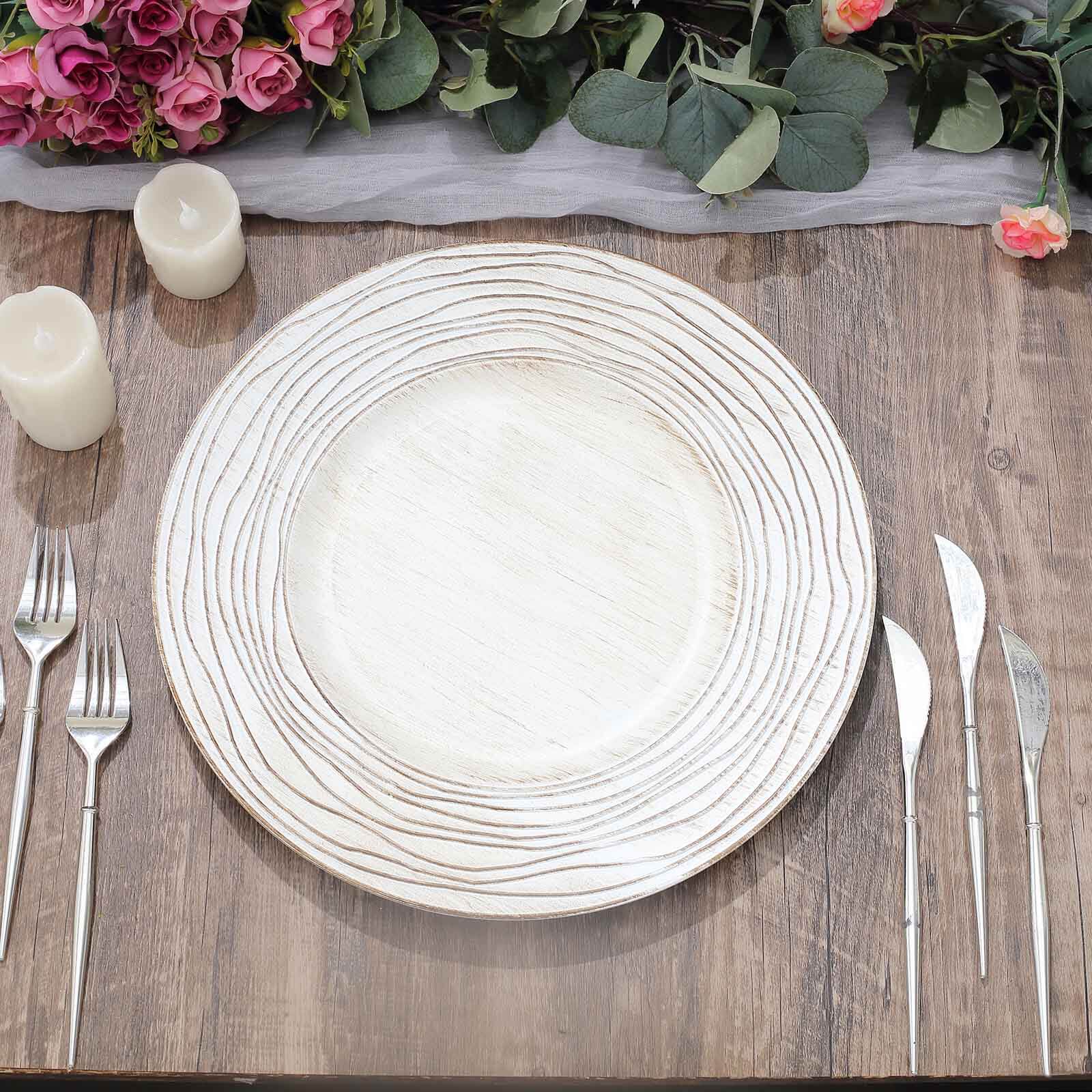 6-Pack Faux Wood Charger Plates 13" Round White Washed Rose Embossed Rim - Disposable Plastic Charger Tableware - Image 5